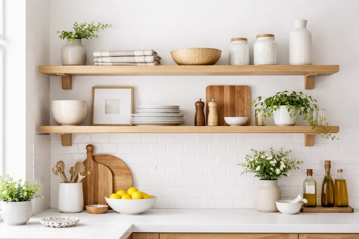 How to decorate kitchen shelves without cluttering